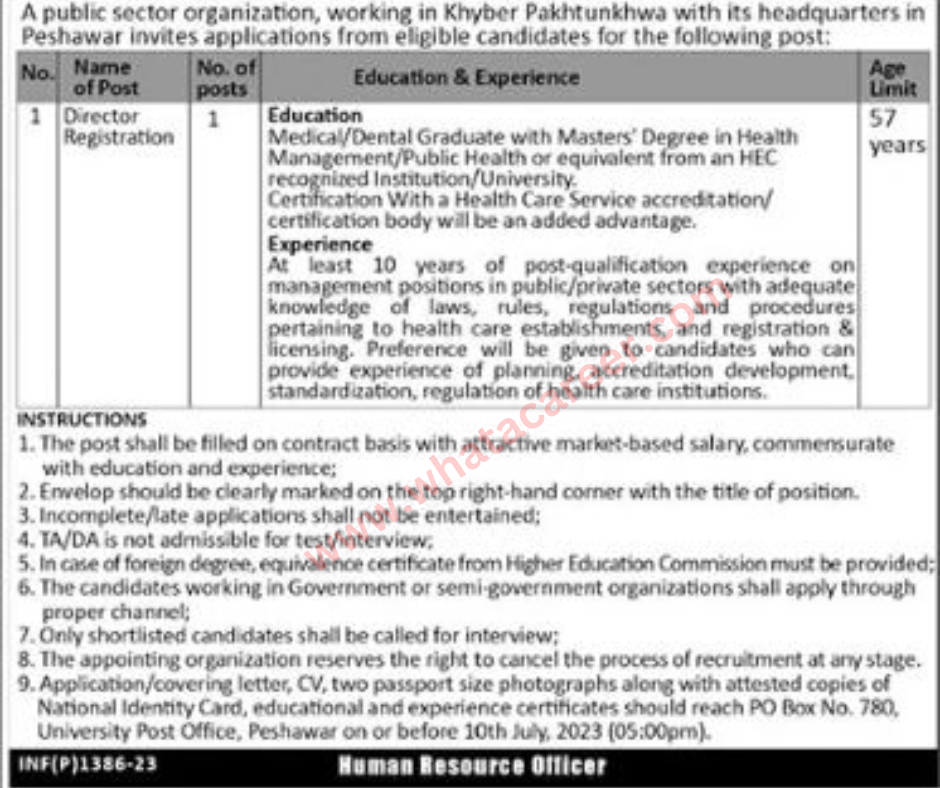 Public Sector Organization Job in Peshawar