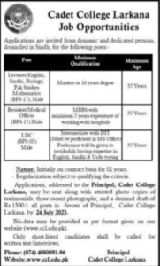 Lecturer Required in Cadet College