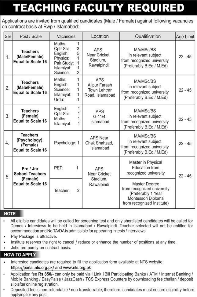 APS Teaching Jobs in Rawalpindi