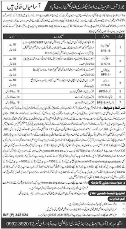 BISE Jobs in Abbottabad KPK